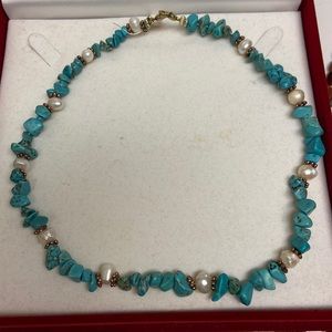 Natural gem, turquoise and pearl necklace
